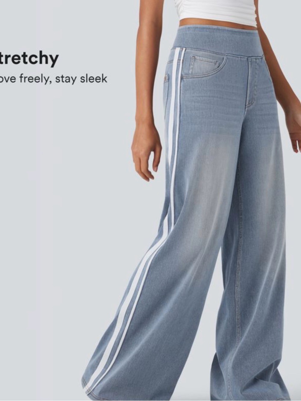 HALARA Light Blue Wide Leg Pants with White Side Stripes
